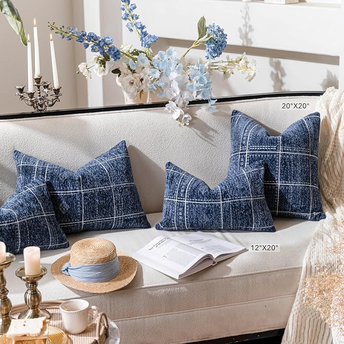 BlissBlush Dark Blue Decorative Throw Pillow Covers 18X18, Boho Farmhouse - Image 4