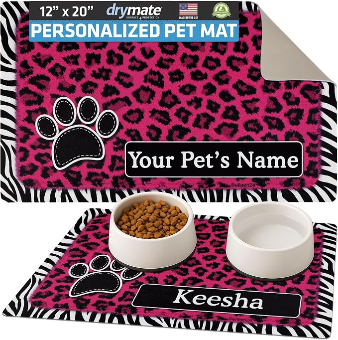 Drymate Personalized Pet Bowl Placemat, Custom Dog & Cat Food Feeding Mat by Drymate