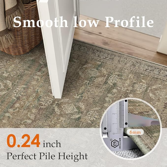 4x6 Brown Area Rug Washable Vintage Distressed Office Carpet Low Pile Entryway - Image 3