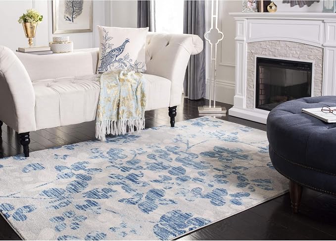 SAFAVIEH Evoke Collection 4' x 6' Grey/Light Blue EVK236J Floral Non-Shedding - Image 2