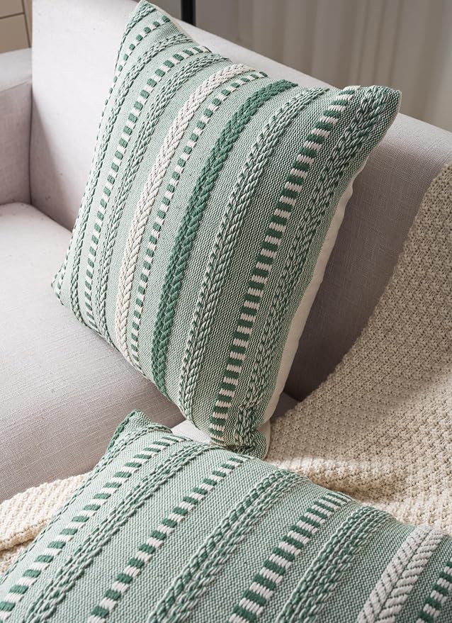 Boho Throw Pillow Covers 18x18 Inch Set of 2, Farmhouse Decorative Couch Pillow - Image 4