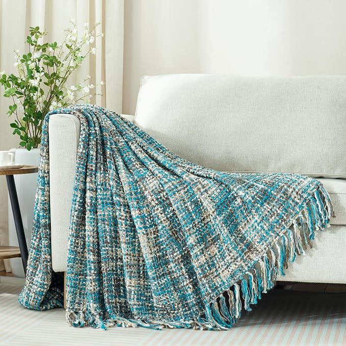 Multi-Color Teal Cable Knitted Throw Blanket - Image 8