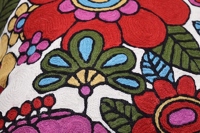 Floral Pillow Cover Handembroidered Wool 18x18 - Image 4