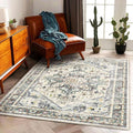 3'x5' Cyan Khaki Vintage Washable Thin Area Rug Traditional Floor Cover by CHAMPLANT
