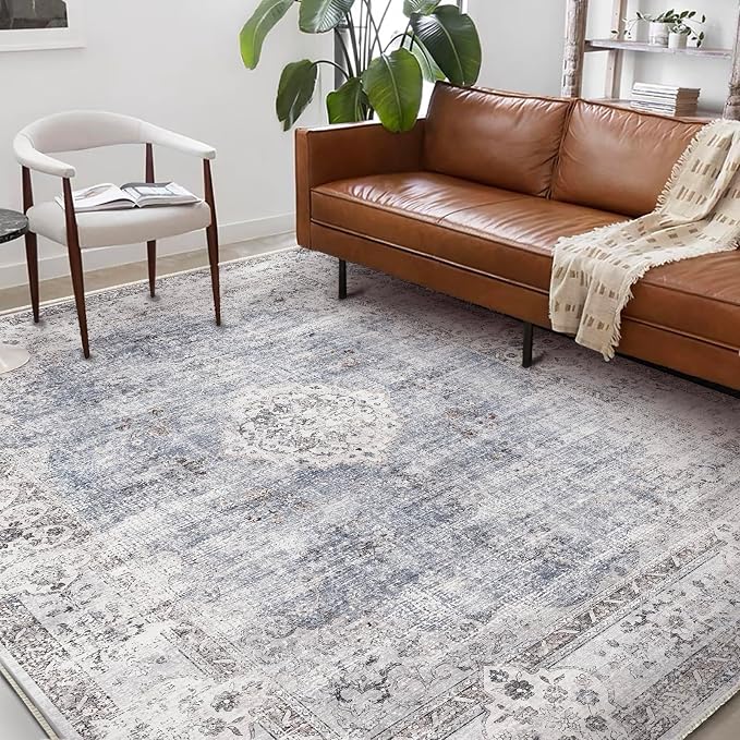 Washable Area Rug 9'x12' Retro Boho Design Non-Shedding Easy Care Ideal - Image 2