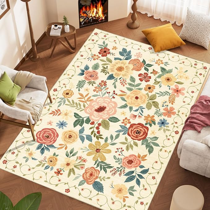 DUKINO 6x9 Area Rug, Floral Rugs - Image 3