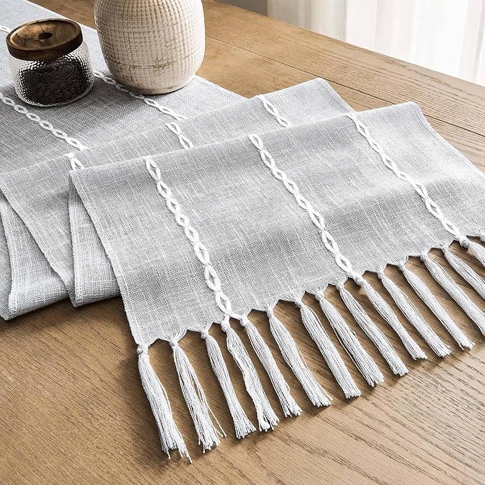 ZeeMart Farmhouse Braided Striped Table Runner, Rustic Grey Table Runners 60 - Image 7