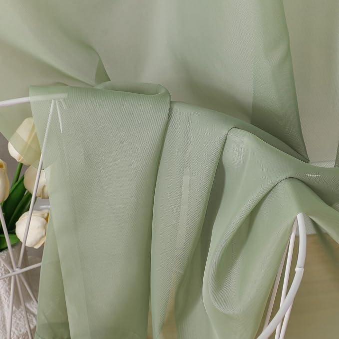 OVZME 2 Panels Sheer Sage Green Curtains 72 Inches Length Window Treatment - Image 5