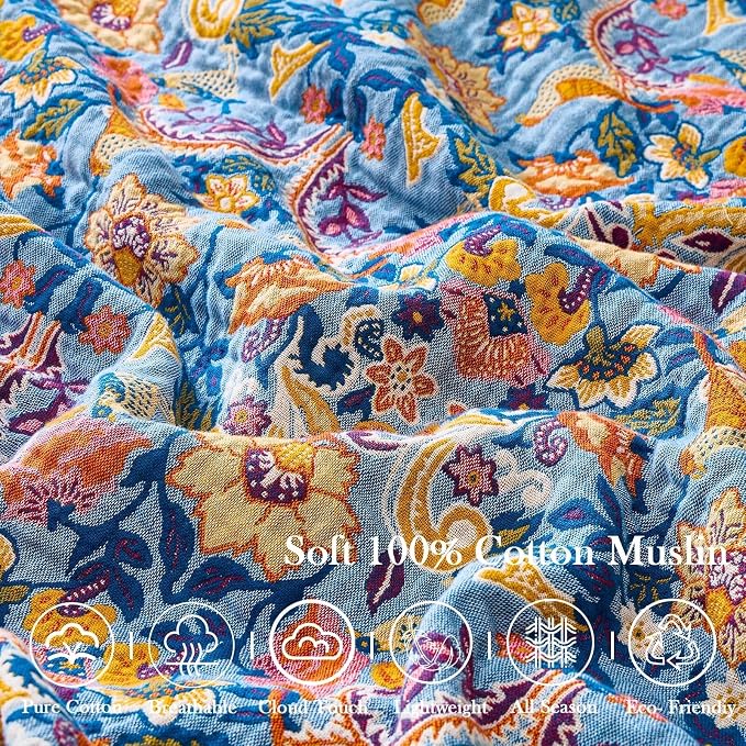 Blue Orange Fall Blanket 50"x 60" Boho Throw Blankets - Image 6
