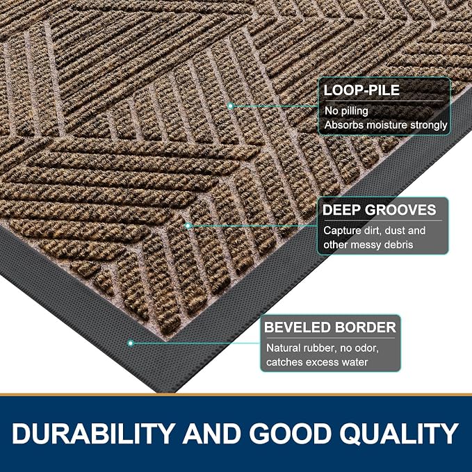 Smiry Front Door Mat Outside Entrance, Heavy Duty Sturdy Natural Rubber Doormat - Image 4