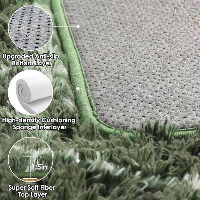 ONASAR Area Rugs for Bedroom Living Room, Washable 4x6 Fluffy Olive Green and - Image 3