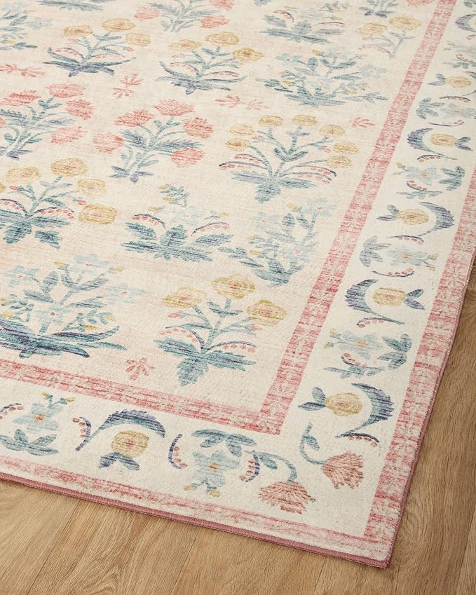 Loloi Rifle Paper Co. Eden Collection EDE-01 Mughal Rose Blush 2'-6" x 7'-6" - Image 7