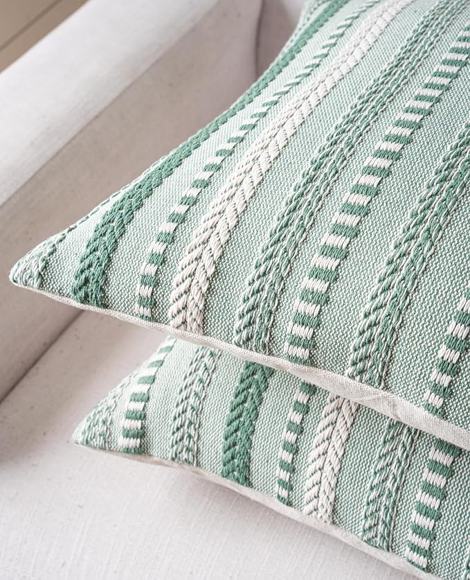 Boho Throw Pillow Covers 18x18 Inch Set of 2, Farmhouse Decorative Couch Pillow - Image 2