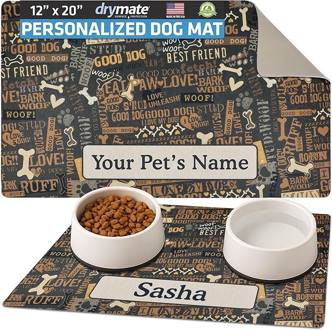 Drymate Personalized Pet Bowl Placemat, Custom Dog & Cat Food Feeding Mat by Drymate