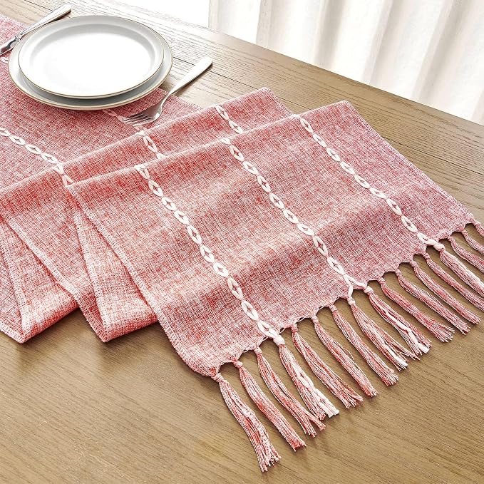 ZeeMart Farmhouse Braided Striped Table Runner, Rustic Red Table Runners 48 - Image 7