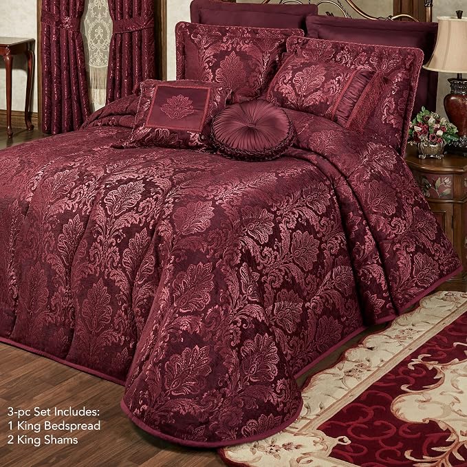 Touch of Class Camelot Luxury Bedding | Robust Burgundy | Matte Satin Damask on - Image 2