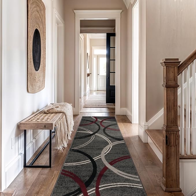 Rugshop Modern Wavy Circles Design Non-Shedding Runner Rug, Carpet - Image 9