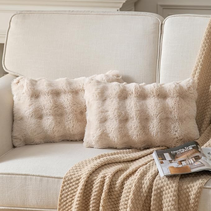 Pack of 2 Thick Plush Throw Pillow Covers Fluffy Wave Faux Fur Decorative by Joyouth