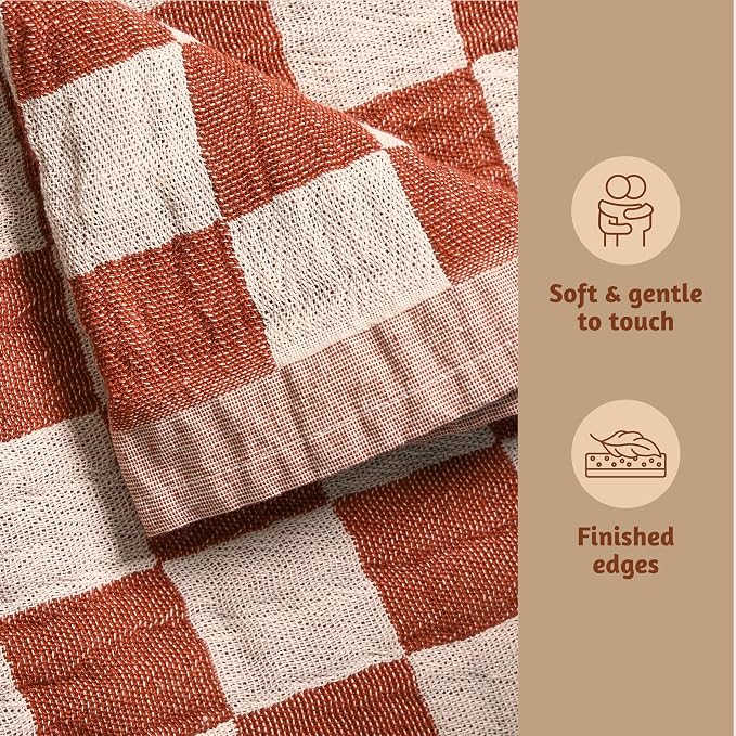 Folkulture 100% Cotton Throw Blanket, Rust Checks, Lightweight, All Seasons - Image 7