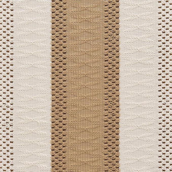 ZeeMart Macrame Style Bicolor Stitching Table Runner, 14 x 36 Inch Brown/Ivory - Image 6