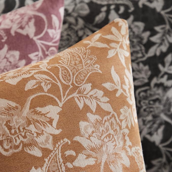Floral Jacquard Lumbar Throw Pillow Covers Set of 2, Background/Caramal 12x20 - Image 2