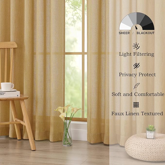 Simplebrand Gold Faux Linen Textured Semi Sheer Curtains 96 Inches Long 2 - Image 8