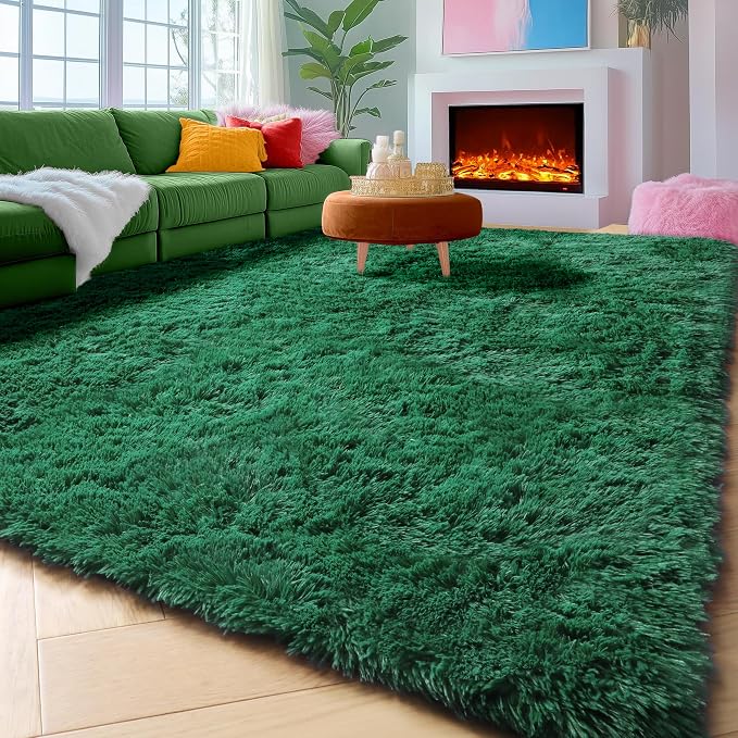 ONASAR Dark Green Area Rugs for Living Room Bedroom, 5x8 Fluffy Shaggy Large Rug - Image 4