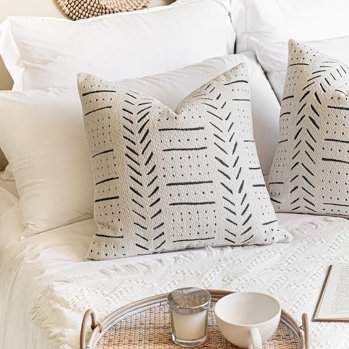 BlissBlush Off White Decorative Throw Pillow Covers 18X18, Boho Farmhouse by BlissBlush