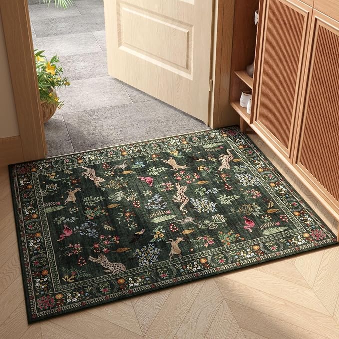 Rugcomf Door Mat Indoor Entrance 2x3 Rug Machine Washable Boho Floral Animal by Rugcomf
