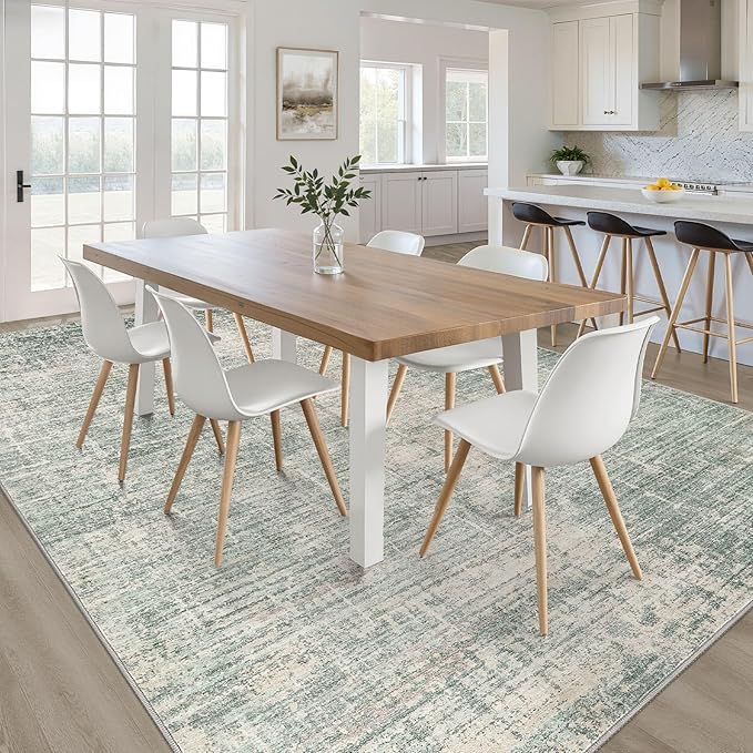 7x9 Area Rug Living Room: Washable Large Neutral Green Rugs Abstract Soft - Image 5