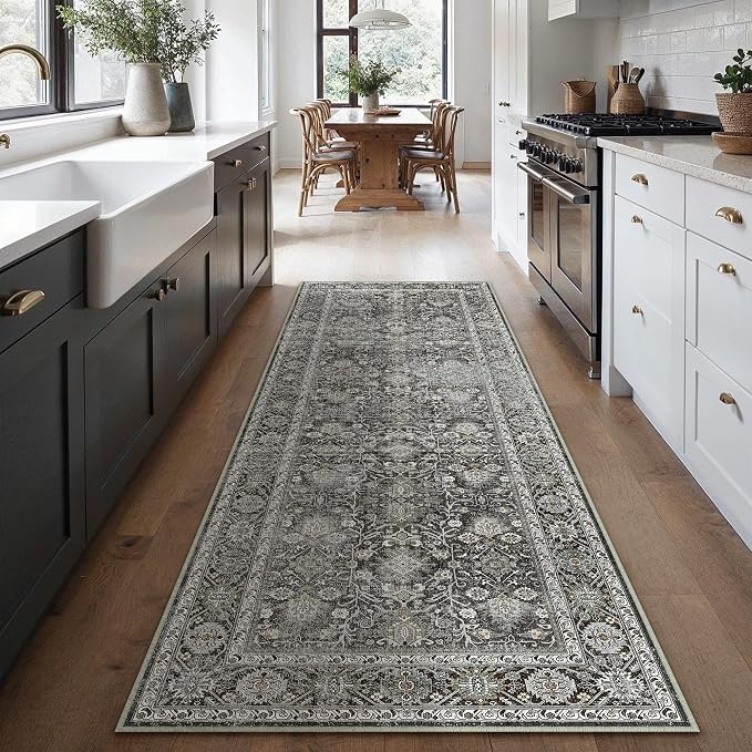 Black Runner Rug 3x7 Vintage Area Carpet Hallway Long Indoor Kitchen Washable - Image 5