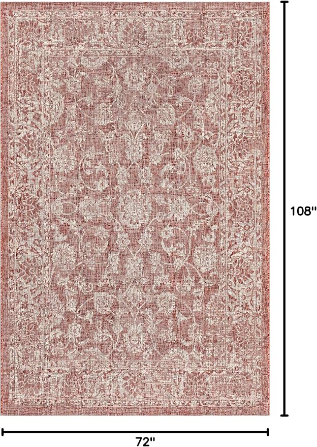 JONATHAN Y Weave Floral Indoor Outdoor Area Rug 6X9 Red/Taupe, Tela Bohemian - Image 2