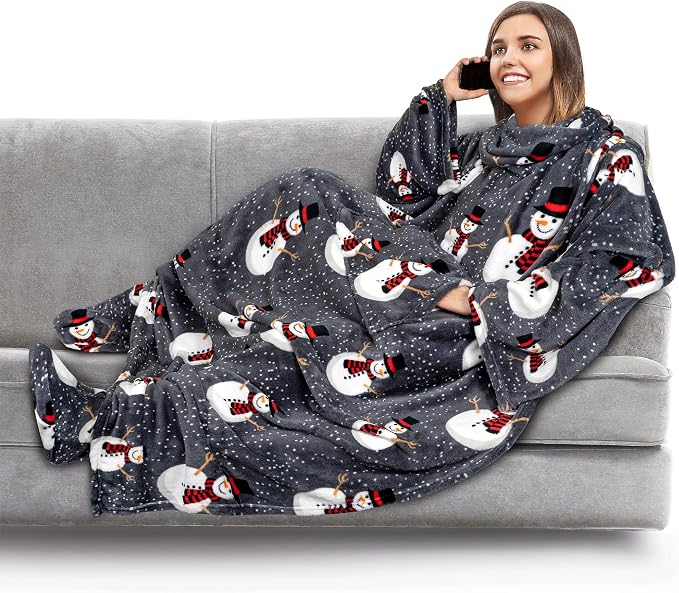 PAVILIA Fleece Blanket with Sleeves, Foot Pockets by PAVILIA