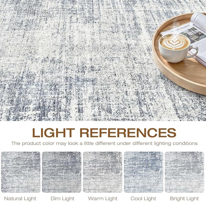 8x10 Area Rugs Living Room: Washable Large Neutral Blue Rug Abstract Soft - Image 9
