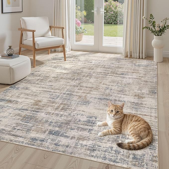 Area Rug for Living Room: 5x7 Washable Neutral Abstract Modern Soft Rugs Non by UERMEI