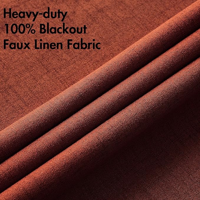 MIULEE Linen Curtains Soild 100% Blackout Thermal Insulated Burnt Orange Fall - Image 5