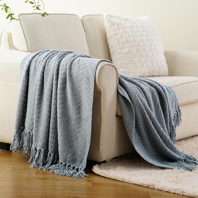 BATTILO HOME Bluish Grey Chenille Throw Blanket - Image 4