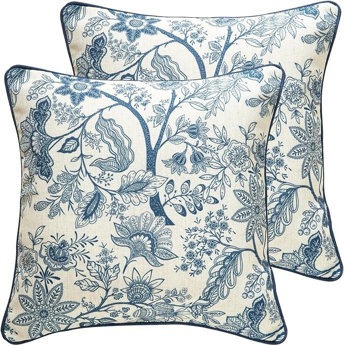 ISAENNE Design Linen Square Throw Pillow Covers 18"x18" Pack of 2, French by Isaennehomedecoration