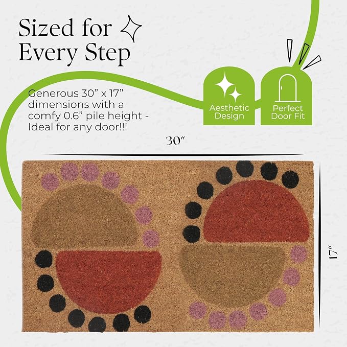 Coir Door Mats 17" X 30", Non-Slip Sturdy, PVC Backed Heavy Duty, The Geo - Image 2
