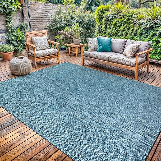 Washable Indoor Outdoor Rug 9x12 Weather Resistant Area Rugs Modern Solid by LenaRug
