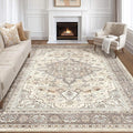 12x15 Area Rug Living Room: Washable Boho Large Neutral Vintage Soft Rugs Stain by LOONGRUG