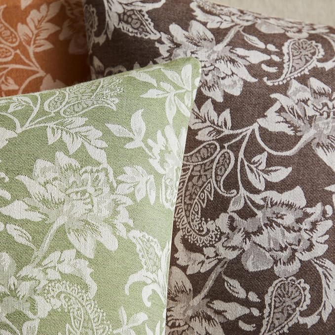 Floral Jacquard Throw Pillow Covers Set of 2, Background/Chocolate 22x22 Inch - Image 3
