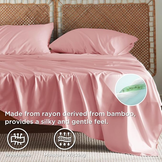 Bedsure California King Sheet Sets, Cooling Sheets, Rayon Derived from Bamboo - Image 3