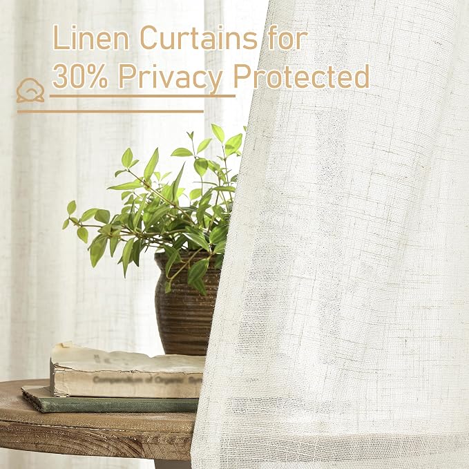 LAMIT Cream Linen Curtains 24 Inch Length, Semi Sheer Light Filtering Window - Image 5