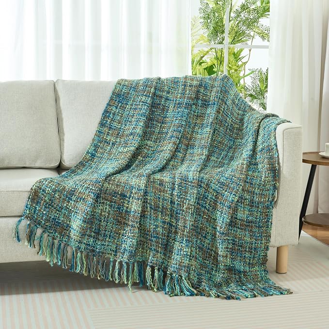 Multi-Color Green Cable Knitted Throw Blanket - Image 7