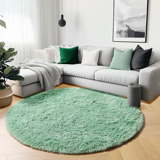 ONASAR Sage Green Round Area Rugs 5ft, Fluffy Soft Bedroom Circle Rug - Image 3