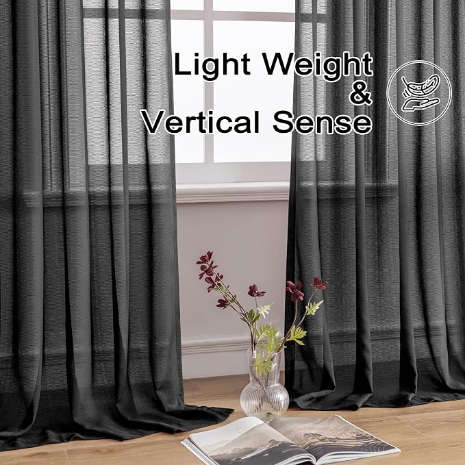 MAIHER Black Pinch Pleat Curtains 96 Inch Sheer Curtain Panels Light Filtering - Image 5
