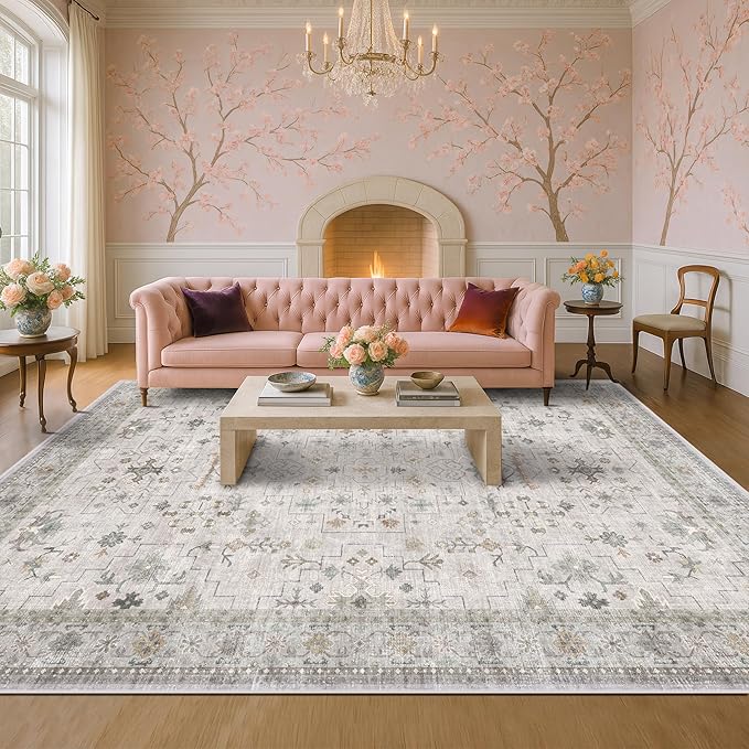 Boho Light Grey Living Room Rug 9x12 by HazoHaus