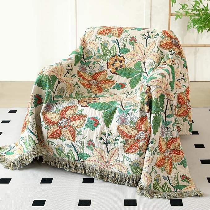 MSGKV Boho Throw Blanket for Bed Twin Size 100% Cotton Floral Blanket 60"x80" - Image 5
