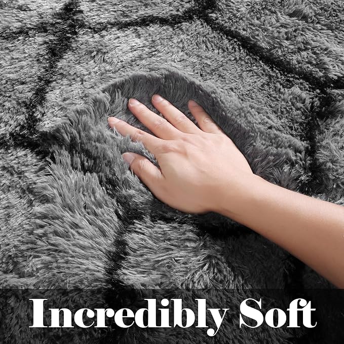 ONASAR Area Rugs for Bedroom Living Room, Washable 4x6 Fluffy Grey and Black Rug - Image 3